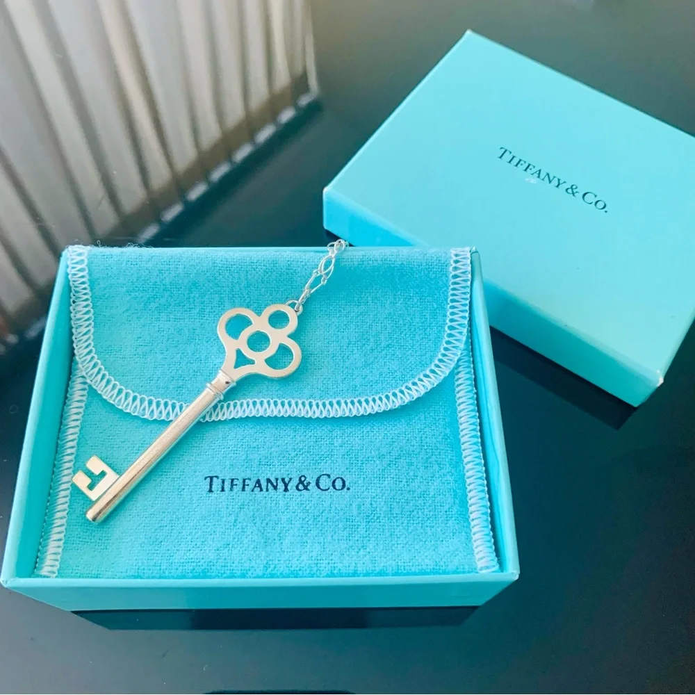 Tiffany & Co Large Crown Key Necklace 24” Sterling Silver 925 w Box Pouch Auth